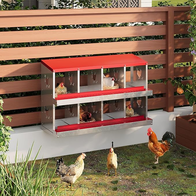 8 Hole Chicken Nesting Box with Roll Out Egg Tray, Rustproof & Ventilated Chicken Laying Boxes for Hens, Chickens, Ducks | Easy-Clean Poultry Coop Accessories-PawvioPets