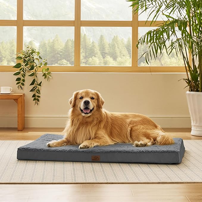 Bedsure XL Dog Beds Large Sized Dog -Orthopedic Flat Extra Large Pet Beds with Removable Washable Cover, Egg Crate Foam Mat, Suitable for Pet Up to 100 lbs-PawvioPets