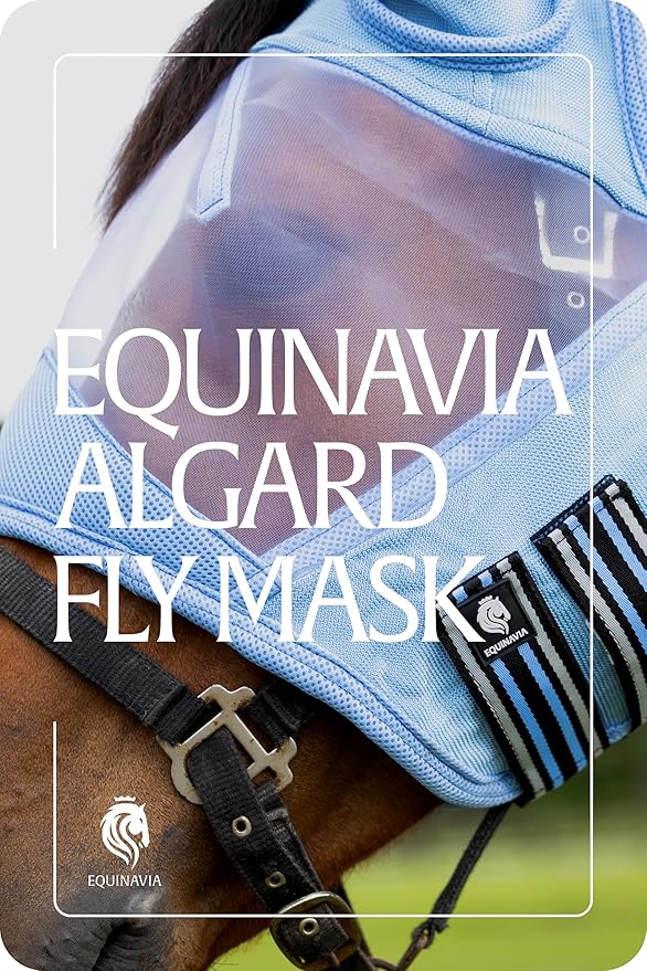 Equinavia Algard Soft Mesh Horse Fly Mask with Ear Protection and 45 UPF Rating | No Eye Irritation & UV Protection - Light Blue - Warmblood-PawvioPets