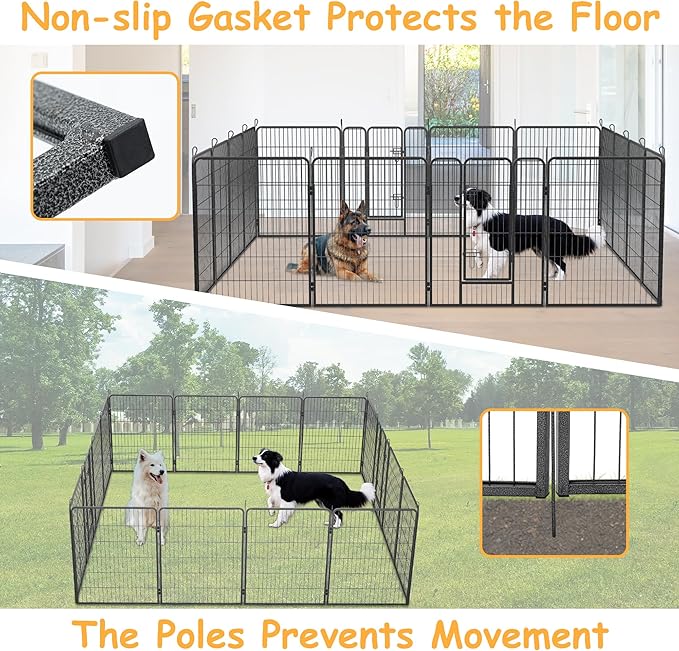 Dog Playpen, Outdoor Dog Fence, 16 Panels, 40" H Dog Pen for Medium/Small Dogs, Heavy Duty Metal Pet Fence with Gate, Portable Dog Fence for RV Camping and Yard (Black)-PawvioPets