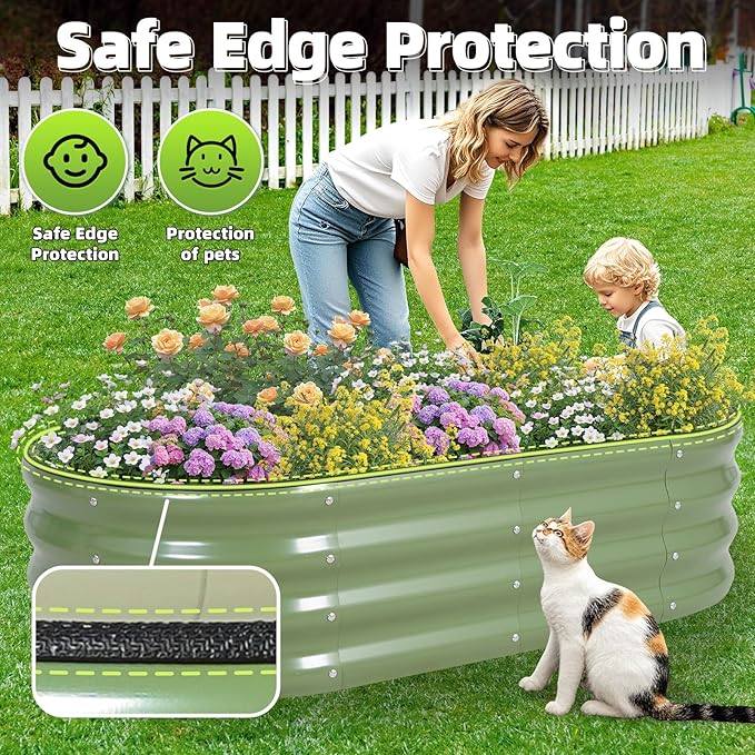 G GOOD GAIN Galvanized Metal Raised Garden Bed Kit - 4x2x1FT Outdoor Planter Box with Safety Edging and Gloves for Vegetables, Fruits, Flowers(Oliver Green, 2PC)-PawvioPets