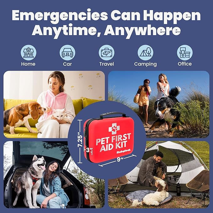 Dog First Aid Kit - Vet Approved Pet First Aid Supplies to Treat Dogs & Cats in an Emergency - Pet First Aid Kit Guide, Tick Remover, Slip Leash & Medical Essentials for Home, Camping, Car, RV, Travel-PawvioPets