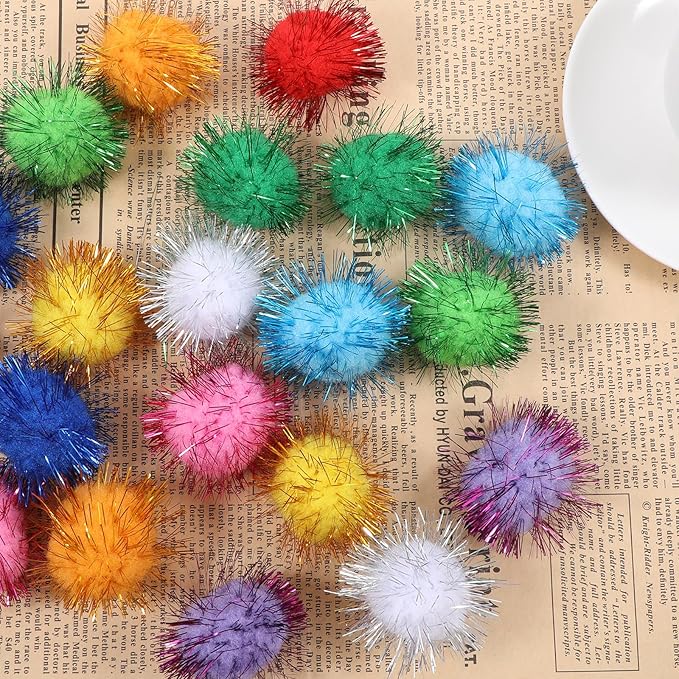 40 Pcs Pom Pom Balls for Kittens Colorful Pompom Balls for Cats Sparkle Ball for Cats Interactive Cat Toy Set for Exercise and Entertainment-PawvioPets