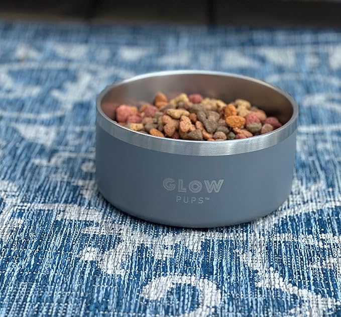 Dog Bowl - Vacuum Insulated Keeps Water Cool, Non-Slip Base, Easy Clean Interior, Durable Stainless Steel, Multiple Colors, Ideal for Travel, 32 Oz - Pet Bowl (Gray)-PawvioPets