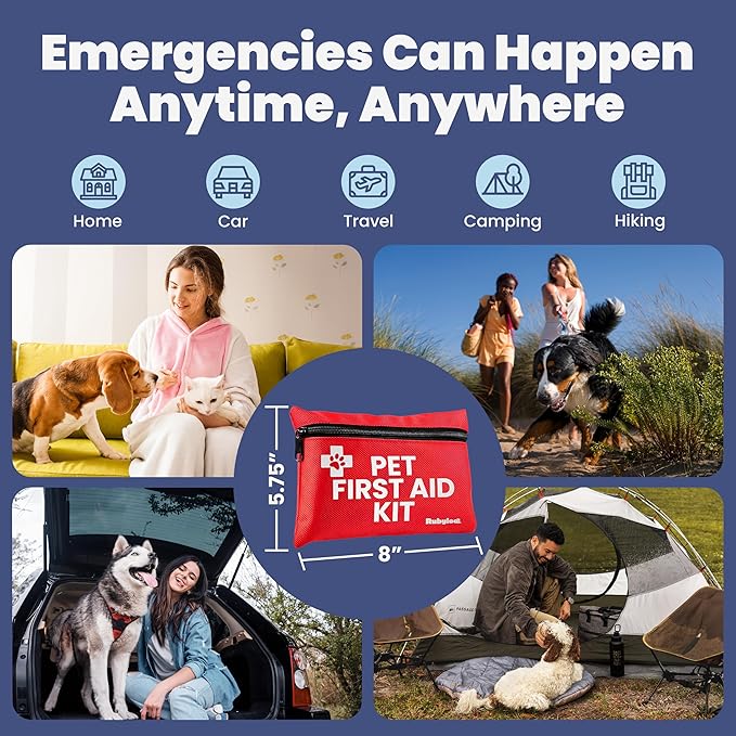 Dog First Aid Kit for Hiking & Travel - Vet Approved Emergency Supplies - Pet First Aid Kit Guide, Tick Remover, Thermal Blanket & More - Compact Dog Hiking Gear for Camping, Hunting, Backpacking-PawvioPets