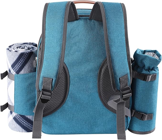 Apollo Walker Picnic Backpack Set for 2 Person with Cooler Compartment, Detachable Bottle/Wine Holder, Fleece Blanket, Plates and Cutlery Set (Teal)-PawvioPets