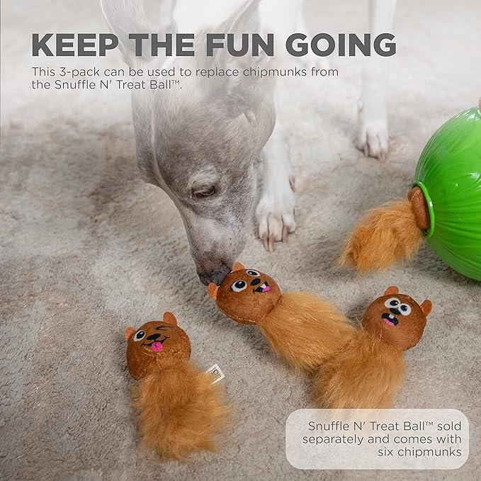 Outward Hound Nina Ottosson Plush Replacement Chipmunk Toys for Snuffle N' Treat Dog Ball Puzzle - 3 Pack-PawvioPets