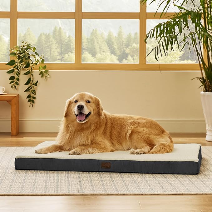 Bedsure XL Dog Beds Large Sized Dog -Orthopedic Flat Extra Large Pet Beds with Removable Washable Cover, Egg Crate Foam Mat, Suitable for Pet Up to 100 lbs-PawvioPets