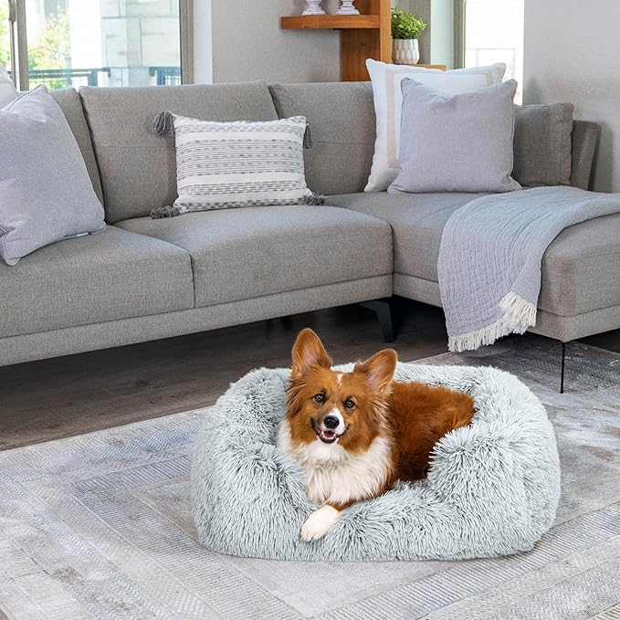 Best Friends by Sheri Shag Lounge Bed Calming Faux Fur Dog Bed, Frost, Medium, 30" x 20"-PawvioPets