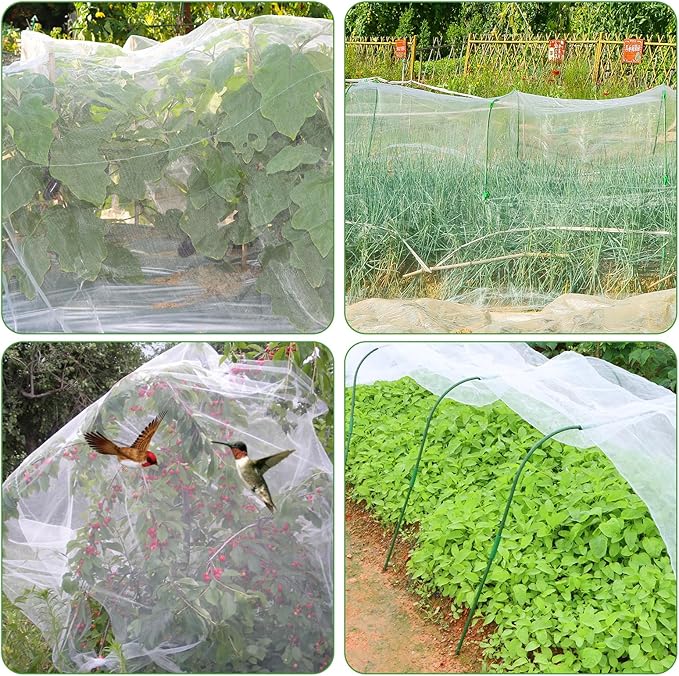 Garden Netting Kit, 10X30 Ft Garden Ultra Fine Mesh Net Bird Barrier Protection with Garden Hoops for Protect Garden Vegetables Flowers Shrubs Fruit Trees Indoors & Outdoors Plant Beds Greenhouse-PawvioPets