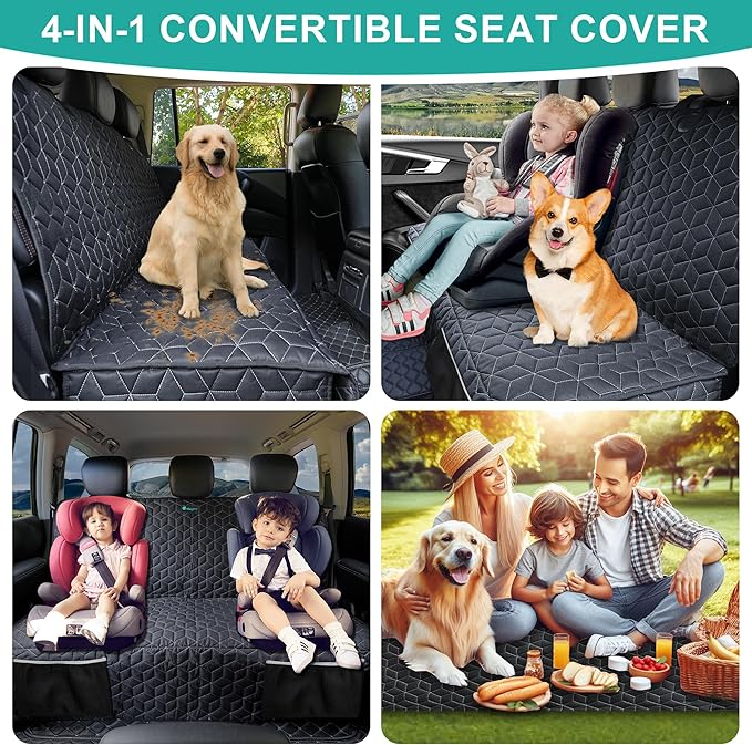 Dog Car Seat Covers for Back Seat,Waterproof Pet Bench Seat Covers for Trucks Ford f150/Ram1500/Nissan Frontier/Toyota Tacoma/GMC Canyon/Silverado Scratch Nonslip Truck Seat Cover for Dogs-PawvioPets