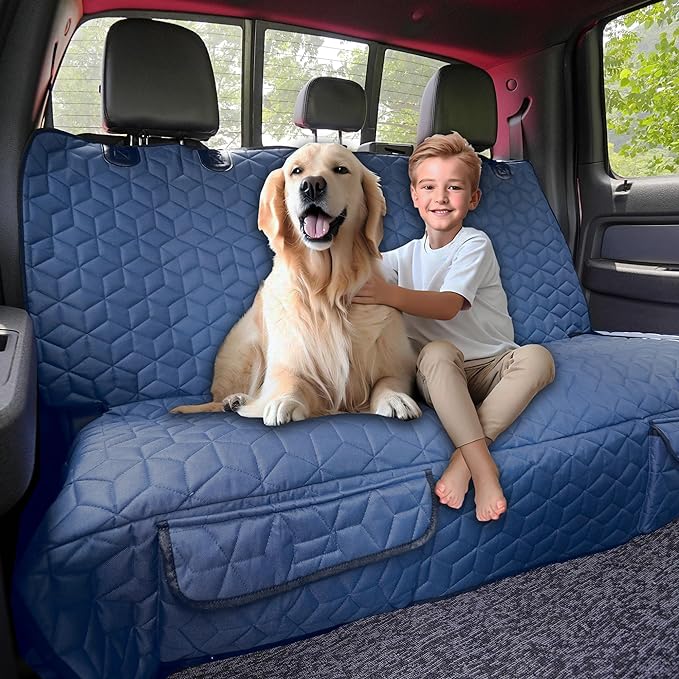 Dog Car Seat Covers for Back Seat, Heavy Duty Pet Bench Seat Covers for Trucks Waterproof Protector Back Seat Nonslip Dogs Car Seat Covers for Crew Cab/Ford F-Series/Ram 1500/Sierra/Silverado-PawvioPets