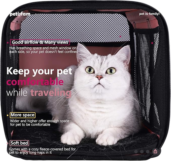 Easy Top Load Large Cat Carrier for Large and Medium Cats, Small Dogs. Easy to get cat in, Carry, Storage, Clean and Escape Proof, Pink-PawvioPets