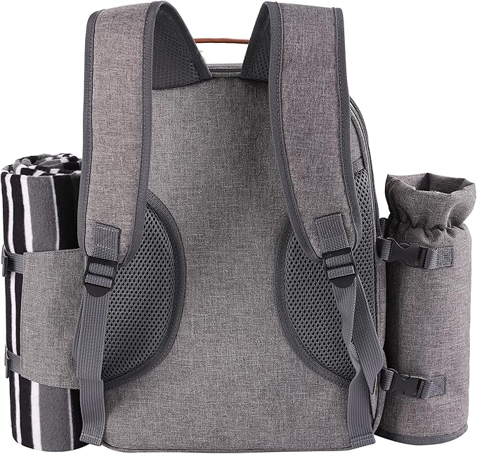 Apollo Walker Picnic Backpack Set for 2 Person with Cooler Compartment, Detachable Bottle/Wine Holder, Fleece Blanket, Plates and Cutlery Set-PawvioPets
