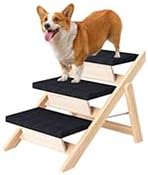 Dog Stairs/Ramp for Bed, Wooden Convertible Pet Steps, Portable Dog Ladder Up to 180 Pound for Elderly/Short-Legged Dogs, 3 Steps for Beds, Couch, Cars-PawvioPets