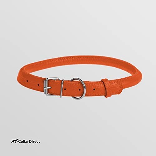 CollarDirect Rolled Leather Dog Collar, Soft Padded Round Puppy Collar, Handmade Genuine Leather Collar Dog Small Large Cat Collars 13 Colors (13-16 Inch, Orange Textured)-PawvioPets