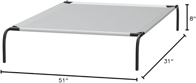Amazon Basics Cooling Breathable Elevated Dog Bed with Metal Frame for Large Dogs, 51 x 31 x 8 Inch, Grey-PawvioPets