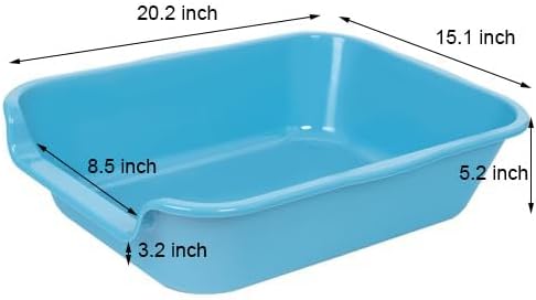 2 Pack of Extra Large Cat Litter Box (ABS Material), Low Entry Senior Litter Pen for Geriatric Kitty Big Cats, Jumbo Pet Safe Litter Boxes Tray for Pets Potty (Light Blue, 20" L x 15.5" W)-PawvioPets