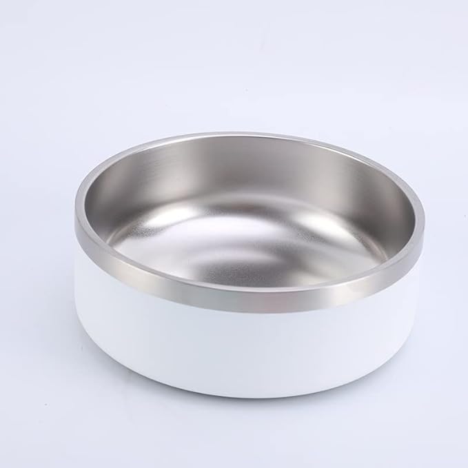 64 oz White Dog Bowl for Medium and Large Dogs, Non Slip Double Wall Vacuum Insulated Stainless Steel Dog Bowl That Keeps Water Cool (64 oz, White)-PawvioPets