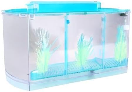 Betta Fish Tank, Adjustable Light Isolation Acrylic Small Aquarium with LED Light, Small Fish Tank Starter Kit, Beta Fish Tank with Water Change Valve for Office Home Room Decor (Blue)-PawvioPets