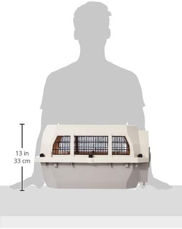 Amazon Basics Hard-Sided Dog and Cat Kennel Single-Door Travel Pet Carrier with Metal Wire Ventilation, 23.6"L x 15.7"W x 13.0"H, Beige-PawvioPets