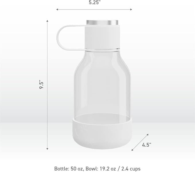 Asobu Buddy Bottle a Stainless Steel Insulated Water Bottle for with Removable Dog Water Bowl and Dog Food and Treat Storage Bowl (White, Tritan 50 oz Water Bottle with Bowl)-PawvioPets