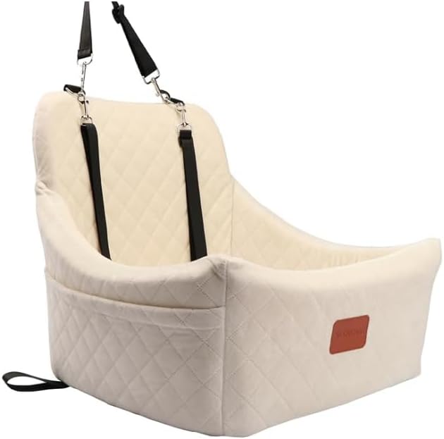 Dog Car Seat for Medium Sized Dog,Pet Travel Car Bed with Seat Belt Channle,Fully Detachable and Washable Car Dog Seat with Adjustable Straps,3 Straps Easy to Install (Beige)-PawvioPets