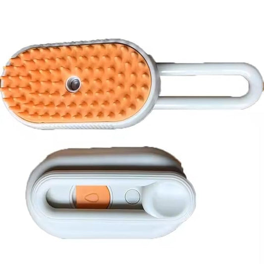 3-in-1 Steam Pet Brush for Cats & Dogs – Self-Cleaning Grooming Comb with Spray Mist, Massage & Shedding, Rechargeable USB, Anti-Static, Foldable Handle – White (WHITE)-PawvioPets
