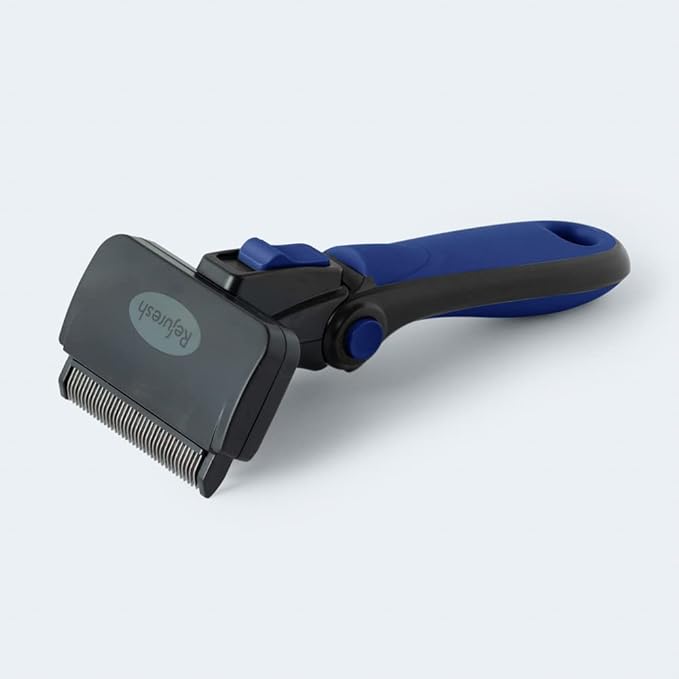 Deshedding Dog Brush for Long Hair (Medium,Blue) – Gentle Deshedding tool for Dogs & Cats – Reduces shedding, without damaging topcoat. Removes Loose Fur & Dead Undercoat.-PawvioPets