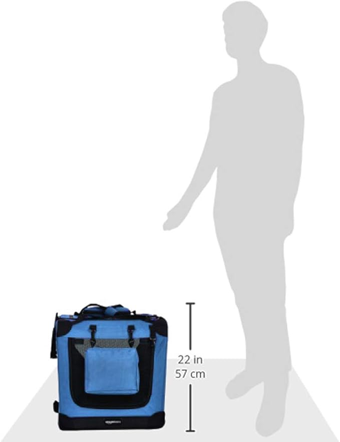 Amazon Basics Folding Portable Soft Pet Dog Crate Carrier Kennel, 26 x 18 x 18 inches, Blue-PawvioPets