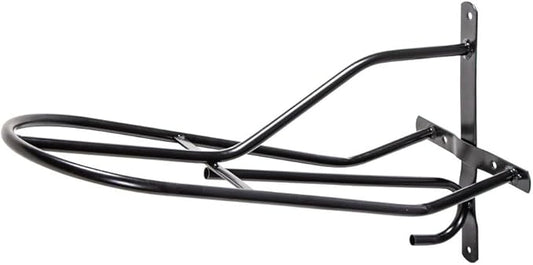 Black English & Western Saddle Rack | Organize Tack Room | Sleek and Durable | PVC Coated Steel | Mounts Easily | Includes Hook to Hold a Bridle, Helmet or Other Items-PawvioPets