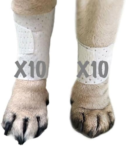 Basic Leg Bandages for Dogs, Cats Pets - First-Aid Non Adhesive Fur Friendly, Soft Stretch Wound Care, Hot Spots, Fungus, Adjustable Fastening Strap Value Pack (2XS/XS 20-Pack)-PawvioPets