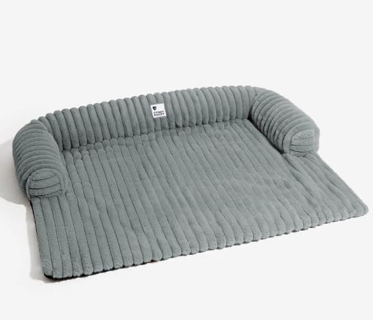 FUNNY FUZZY Pet Couch Cover for Sofa, Calming Dog Bed for Couch, Fluffy Plush Dog Couch Mat for Furniture Protector for Large Medium Small Pets, 47×37 in, Mist Grey-PawvioPets