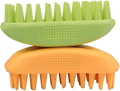 Dog Cat Pet Grooming Brush - Silicone Massage Brush for Deshedding and Bathing, Anti-Slip Rubber Shampoo Brush for Long & Short Hair Dogs and Cats (Orange)-PawvioPets
