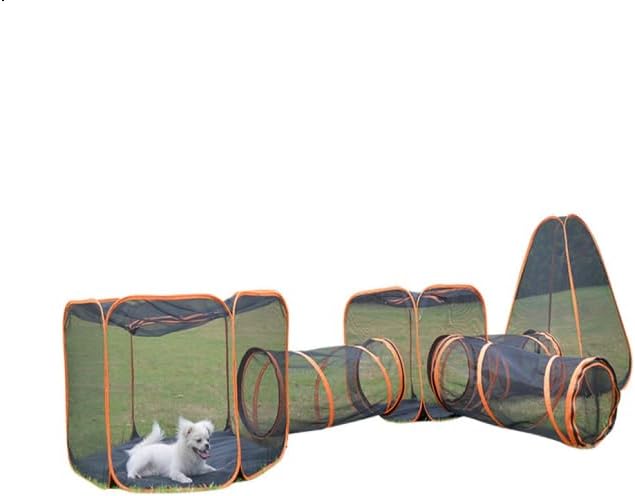 7 in 1 Outdoor Cat Enclosure, Foldable Pop-Up Mesh Playpen Tunnel for Pet Run, Foldable Outside Enclosed Tent Cage for Small Dogs, Rabbit and Other Animals-PawvioPets