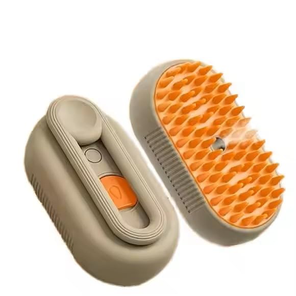 3-in-1 Steam Pet Brush for Cats & Dogs – Self-Cleaning Grooming Comb with Spray Mist, Massage & Shedding, Rechargeable USB, Anti-Static, Foldable Handle (TAN)-PawvioPets