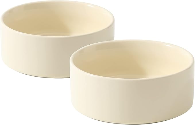 Ceramic Set of 2 Cat Bowls, Food and Water Bowls for Cats, Kitty, 2pcs Cat Dishes, Pet Feeder(5.1inch, 2 x Beige Bowls)-PawvioPets