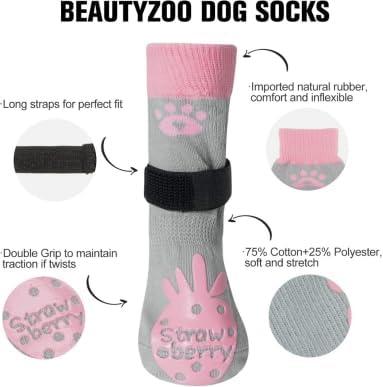 BEAUTYZOO Anti-Slip Dog Socks,Dog Shoes for Hot/Cold Pavement,Paw Protectors with Grips 3 Pairs for Puppy Small Medium Large Senior Old Dogs,Dog Socks to Prevent Licking and Hardwood Floor Protection-PawvioPets
