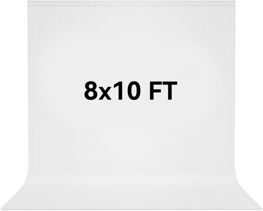 8X10 FT White Backdrop, 100% Polyester Photography Background Curtain Screen, Foldable White Screen Washable for Professional Photoshoot Portraits Party Video Studio