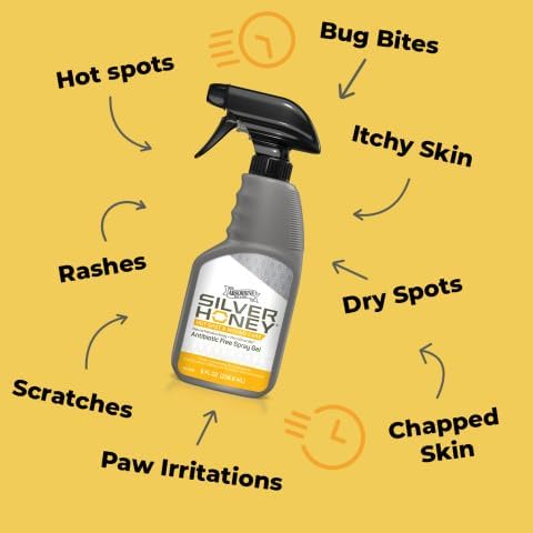 Absorbine Silver Honey Hot Spot & Wound Care Spray Gel 8oz Bottle, Manuka Honey & MicroSilver BG, Medicated for Dogs, Cats, Small Animals-PawvioPets