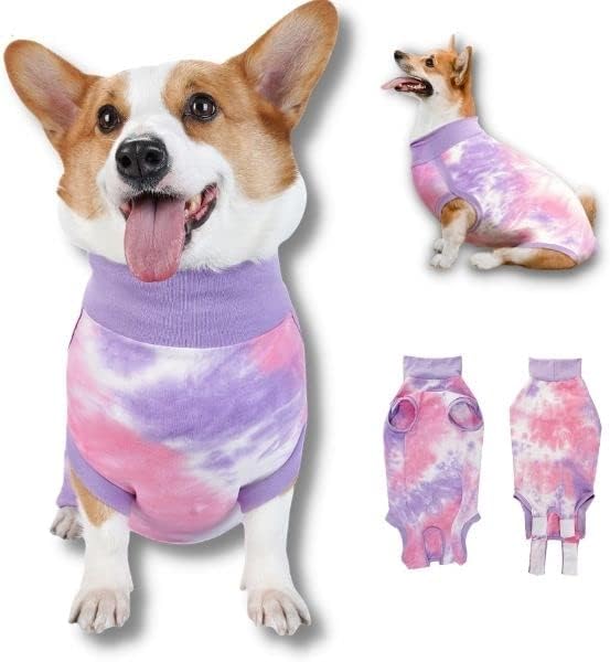 Breathable Dog Recovery Suit for Male/Female, Tie Dye Purple Dog Onesie for Abdominal Wounds, Cone E-Collar Alternative After Surgery to Anti-Licking, Professional Surgery Suit for Dogs Medium-PawvioPets