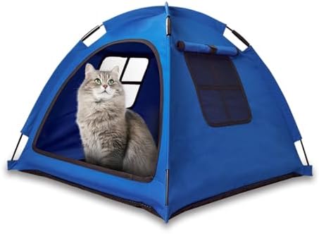 Blue Cat Tent House、Cat's Nest, Portable Indoor/Outdoor Pet Tent House for Cats, Puppies and Other Small Animals-PawvioPets