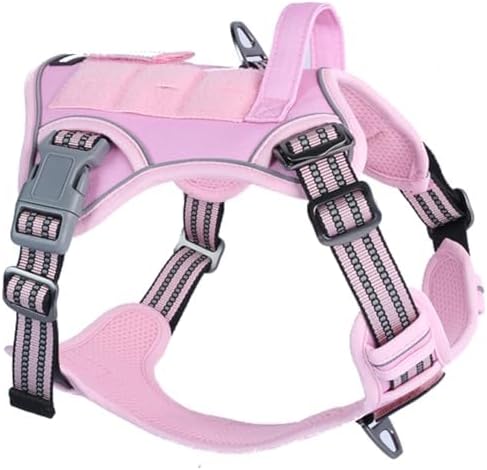 BUMBIN Tactical Dog Harness for Small Dogs No Pull, Famous TIK Tok No Pull Puppy Harness, Fit Smart Reflective Pet Walking Harness for Training, Adjustable Dog Vest Harness with Handle Pink XS-PawvioPets