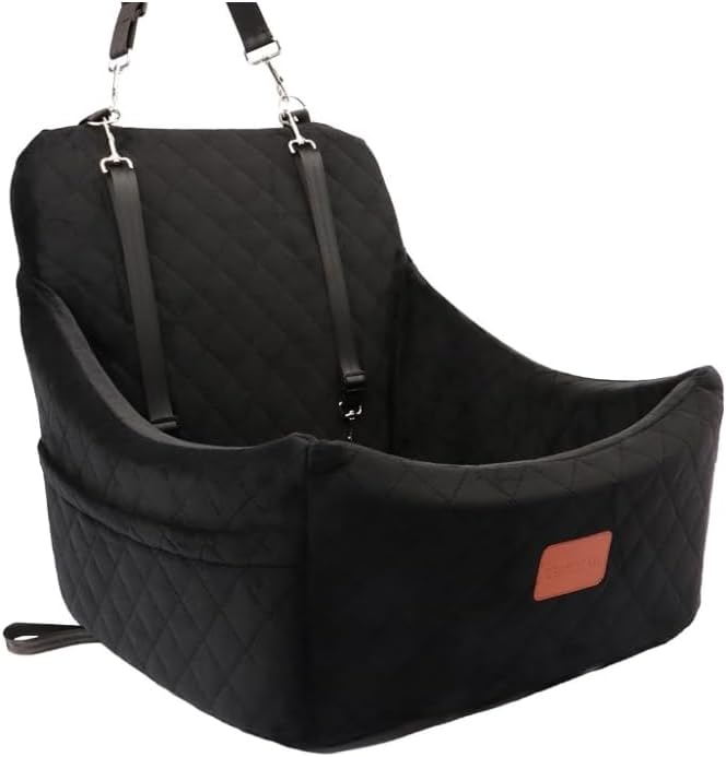 Dog Car Seat for Medium Sized Dog,Pet Travel Car Bed with Seat Belt Channle,Fully Detachable and Washable Car Dog Seat with Adjustable Straps,3 Straps Easy to Install (Black)-PawvioPets