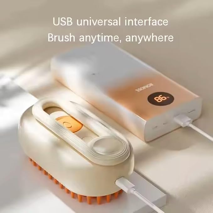 3-in-1 Steam Pet Brush for Cats & Dogs – Self-Cleaning Grooming Comb with Spray Mist, Massage & Shedding, Rechargeable USB, Anti-Static, Foldable Handle – White (WHITE)-PawvioPets