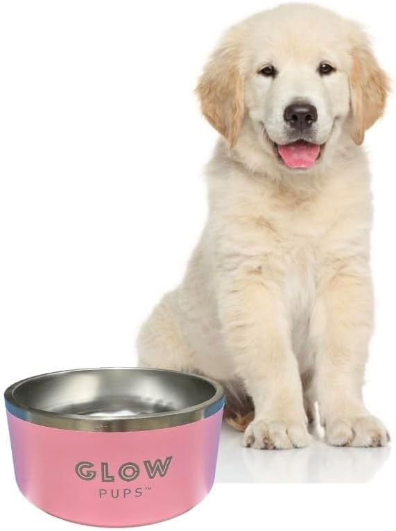 Dog Bowls, Dog Water Bowl Vacuum Insulated Stainless Steel Pet Bowl, Non-Slip, Spill-Proof, Easy to Clean, Stylish and Functional, 32 oz, Light Pink-PawvioPets