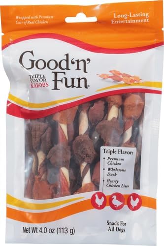Good'n'Fun Triple Flavored Rawhide Kabobs for Dogs, 2 Pack, 4 oz-PawvioPets