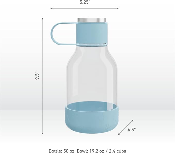 Asobu Buddy Bottle a Stainless Steel Insulated Water Bottle for with Removable Dog Water Bowl and Dog Food and Treat Storage Bowl (Blue, Tritan 50 oz Water Bottle with Bowl)-PawvioPets