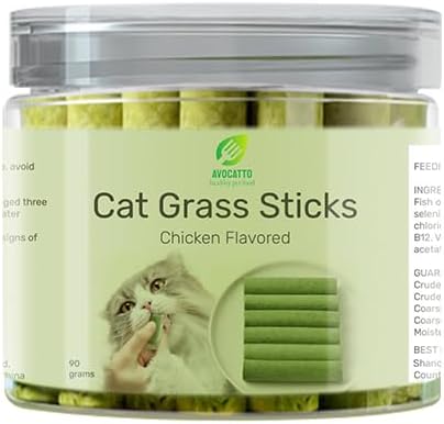 Cat Grass Teething Sticks for Hairball Removal & Teeth Cleaning, Chicken Flavored, Natural Dental Treats for Indoor Cats-PawvioPets