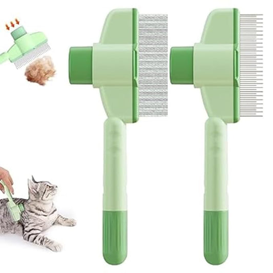 Cat Comb Dog Comb Pet Hair Removal Tool Flea for Cats and Dog Lice Cat Brush with Release Button Self-Cleaning with Long & Short Stainless Steel Metal Teeth for Shedding-PawvioPets
